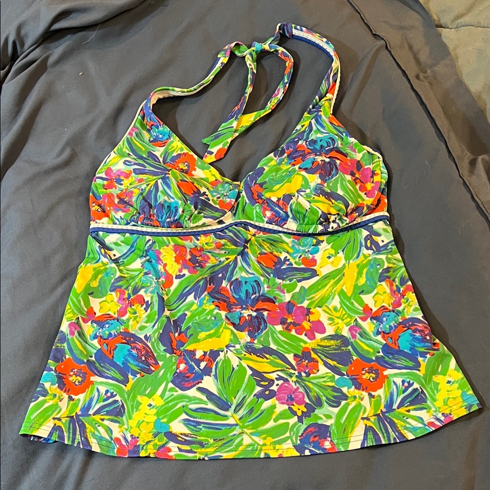 Colorful Floral Halter top, feels like bathing suit fabric
